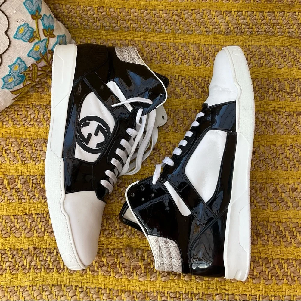 Men’s Gucci Rebound Snake B&W High Top Sneakers 15 AUTHENTIC